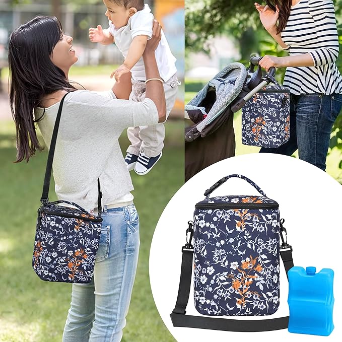 Breastmilk Cooler Bag with Ice Pack Fits 4 Baby Bottles Up To 9 Ounce Insulated Coolers Bag Breast Milk Cooler on the Go with Strap Baby Bottle Cooler Bag for Nursing Mom Daycare or Travel-CubbioJoy