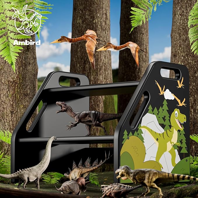 AMBIRD Toddler Step Stool, Dinosaur Wooden Two Step Stool for Kids with Non-Slip Pads, Portable Potty Training Stool with Handles for Bathroom, Sink, Kitchen, Bedroom-CubbioJoy