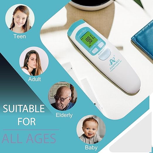 Amplim Non-Contact Forehead Thermometer & Case for Adults, Kids, Baby, FDA Cleared, Medical Grade, Touchless Infrared, 1-Sec Reading, Fever Alarm, Memory Recall, Quiet Mode, (White)-CubbioJoy