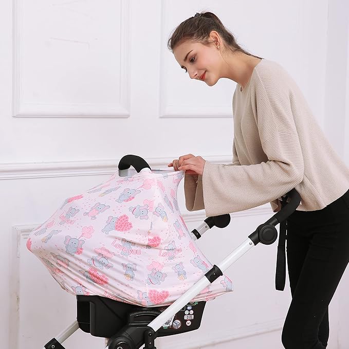 Baby Car Seat Covers, Carseat Canopy, Boys Girls Privacy Breastfeeding Cover (Cute Elephant)-CubbioJoy