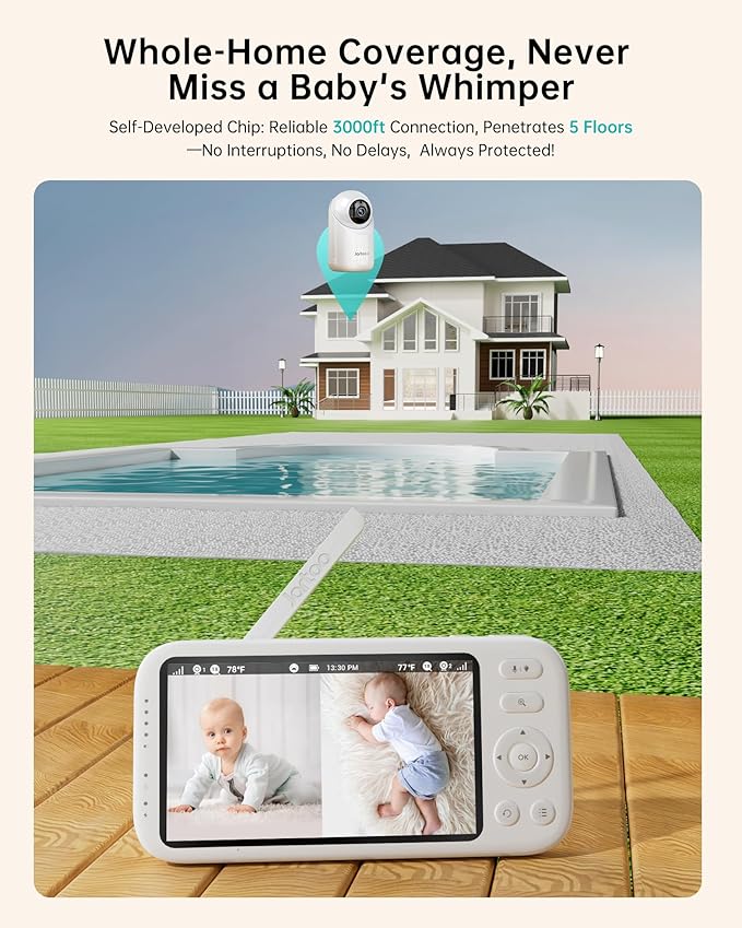 2K Video Baby Monitor with Camera and Audio, 3000ft Long Range Baby Monitor No WiFi 5.5" FHD Screen ANC Baby Camera Wireless, Feeding Clock, Night Vision, 2-Way Talk, AI Cry Detect, 6000mAh-CubbioJoy