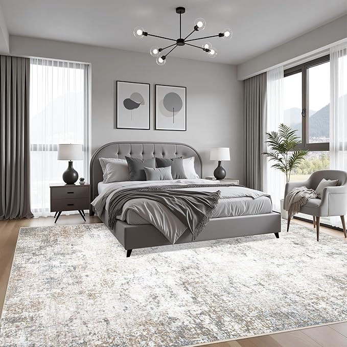 6x9 Area Rug Living Room Rug: Washable Modern Abstract Soft Thin Rug Indoor Floor No Slip Stain Resistant Carpet for Bedroom Dining Room Farmhouse Nursery Home Office - Brown Grey-CubbioJoy