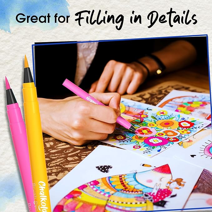 Chalkola Watercolor Brush Pens for Lettering, Coloring, Calligraphy - Set of 28 Watercolor Pens, 15 Painting Pad & 2 Water Color Markers - Drawing Art Supplies for Kids, Adults, Professional Artist-CubbioJoy