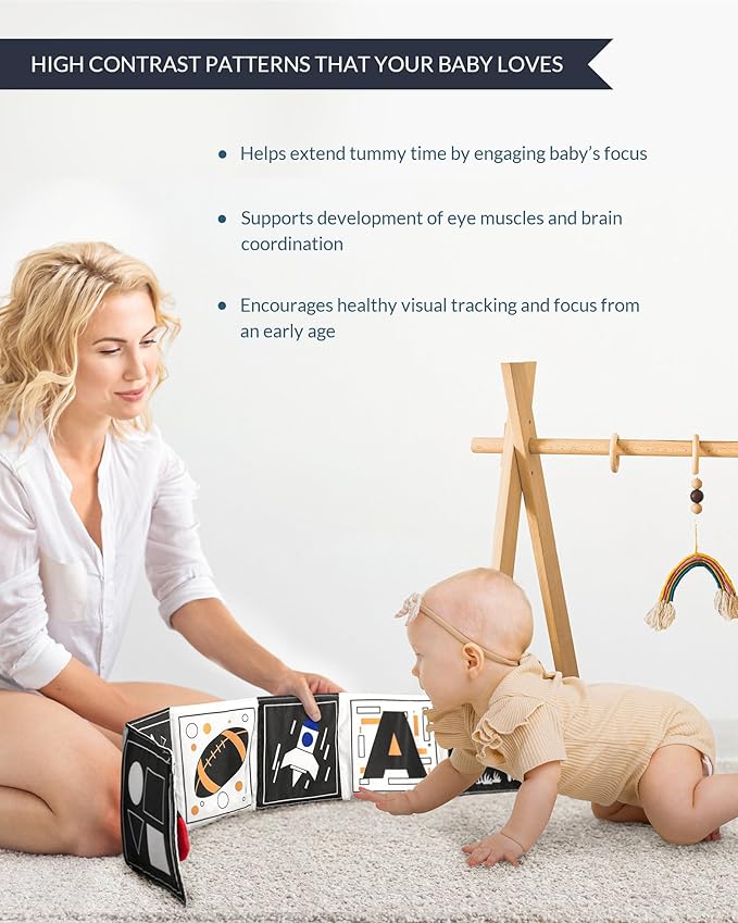 Infinno High Contrast Baby Toys for Newborn, Tummy Time Mirror Black and White Toys for 0-6 Months, Visual Sensory for Infant 0-3-6 Months, Newborn Baby Registry Essential Stuffers-CubbioJoy