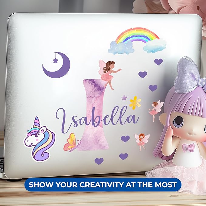 CRYPTONITE Custom Stickers Name & Initial for Fairy Decor I Fairy Pink Room Decor for Girl Bedroom Decor I Personalized Fairy Wall Decals for Little Girl Room Decor I Multiple Size Options (D. Fairy)-CubbioJoy