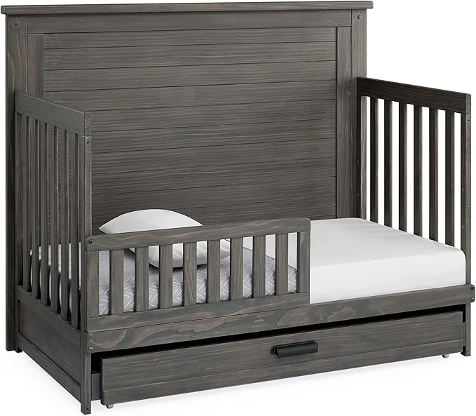 Delta Children Simmons Kids Caden 6-in-1 Convertible Crib with Trundle Drawer, Greenguard Gold Certified, Rustic Grey-CubbioJoy
