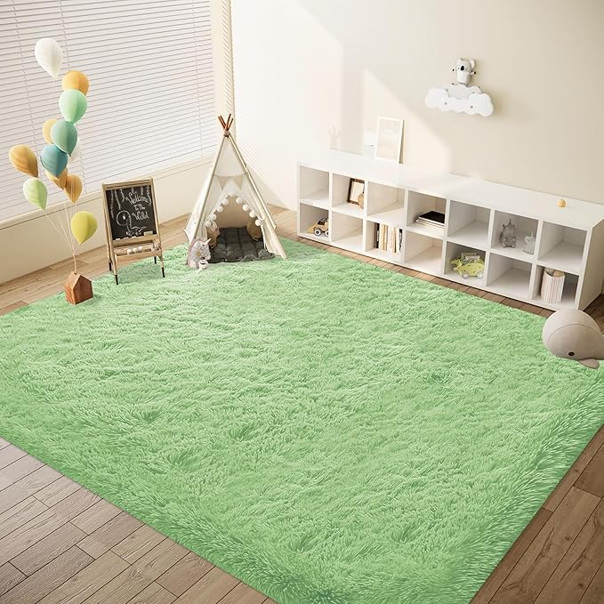 8x10 Area Rug for Living Room: Fluffy Shag Soft Washable Rugs Large Fuzzy Plush Indoor Carpet for Bedroom Nursery Playroom Kids Girls Boys Room (Sage Green, 8'x10')-CubbioJoy