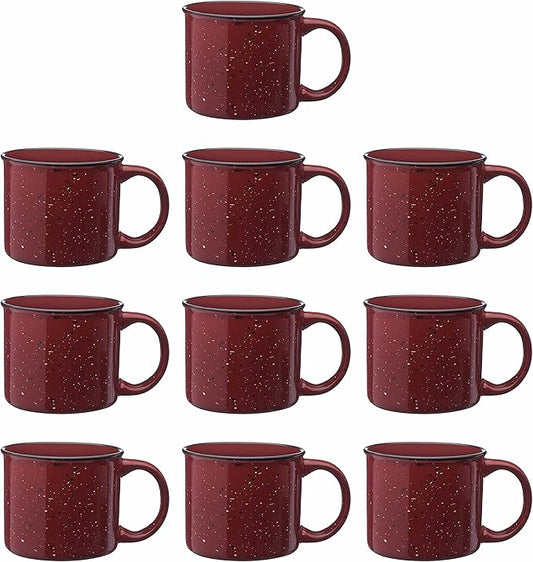 DISCOUNT PROMOS Ceramic Campfire Coffee Mugs 13 oz. Set of 10, Bulk Pack - Perfect for Tea, Espresso, Cappuccino, Hot Cocoa - Maroon-CubbioJoy