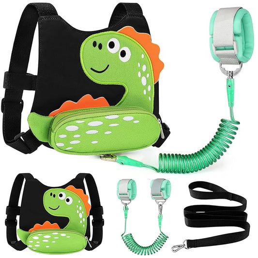 Accmor Toddler Harness Leash, Cute Dinosaur Kids Harness Child Leash with Anti Lost Wrist Link for Outdoor Travel, Adorable Baby Walking Harness Wristband Assistant Strap for 1-3 Years Old Boys Girls-CubbioJoy