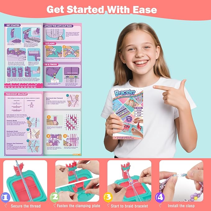 Arts and Crafts for Kids Ages 8-12,Friendship Bracelet Making Kit for Girl,DIY Arts and Crafts Maker for Kids,Jewelry Making Kit Christmas Gifts for Ages 6 7 8 9 10 11 12 Year Old (Blue/Pink)-CubbioJoy