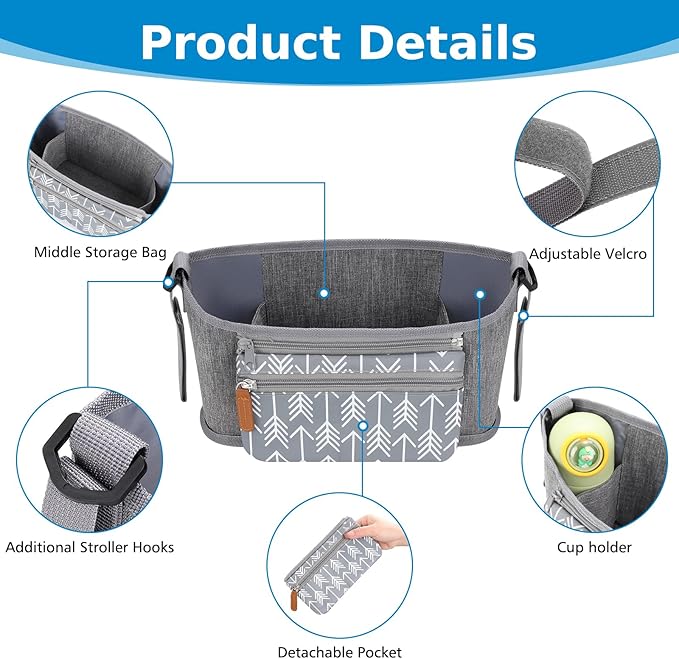 Accmor Universal Stroller Organizer with Detachable Phone Bag, Stroller Bag Caddy Organizer Stroller Accessories for Uppababy, Baby Jogger, Nuna, Doona, Britax Strollers-CubbioJoy