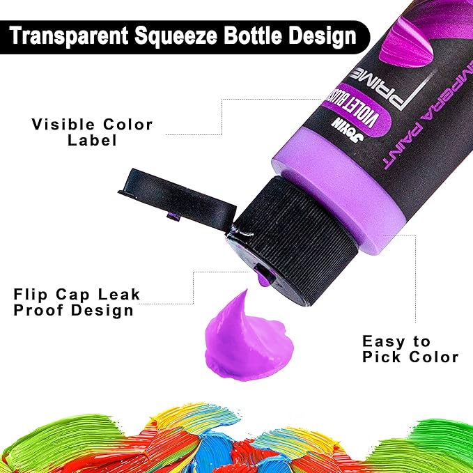 JOYIN 12PCS Washable Kids Tempera Paint Set (2 oz Each), 6 Brushes, 2 Palette & 1 Stretchable Washing Bucket, Non-Toxic Kids Liquid Paint for Arts and Crafts Project, Finger Painting, Hobby Painters-CubbioJoy