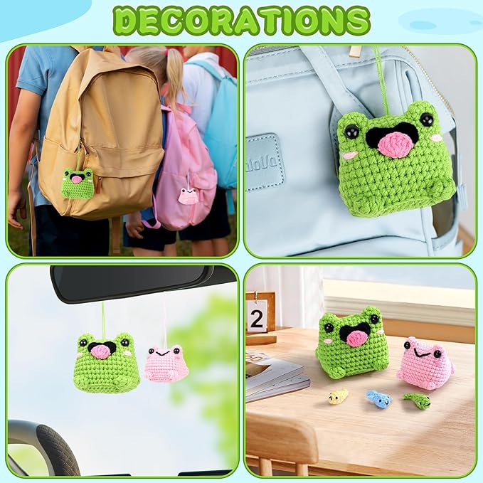 Crochet Kit for Beginners - Frog Family Crochet Kits with Step-by-Step Video Tutorials, Beginner Crochet Kit for Adults and Kids, 2 PCS Frogs and 3 PCS Tadpoles Crocheting Set-CubbioJoy