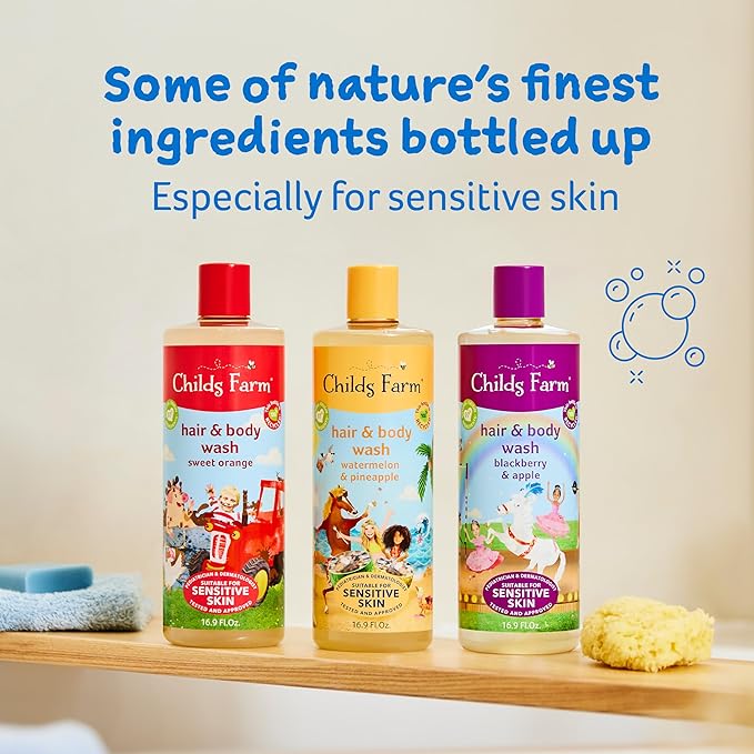 Childs Farm, Kids Hair & Body Wash for Dry, Sensitive Skin, Watermelon & Organic Pineapple, Gently Cleanses, Vegan, Cruelty-Free, 16.9 fl oz-CubbioJoy