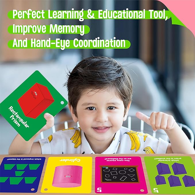 Color & Shape Flashcards, 50 Double-Sided Cards (30 Colors & 20 Shapes) Colorful Cards Educational Learning Tools for Preschool and Toddlers (3 Reclosable Rings Attached)-CubbioJoy