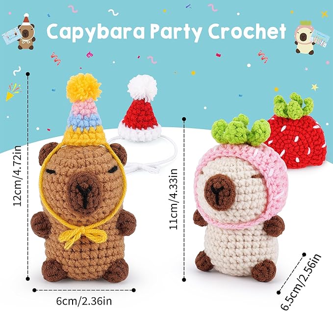 Crochet Kit for Beginners-2PCS Animals Brown and Beige Capybara Crochet Kit with Step-by-Step Video Tutorials, Stuffed Animal Knitting Kit for Adult Kids, Capybara Party Crocheting Kit for Birthday-CubbioJoy