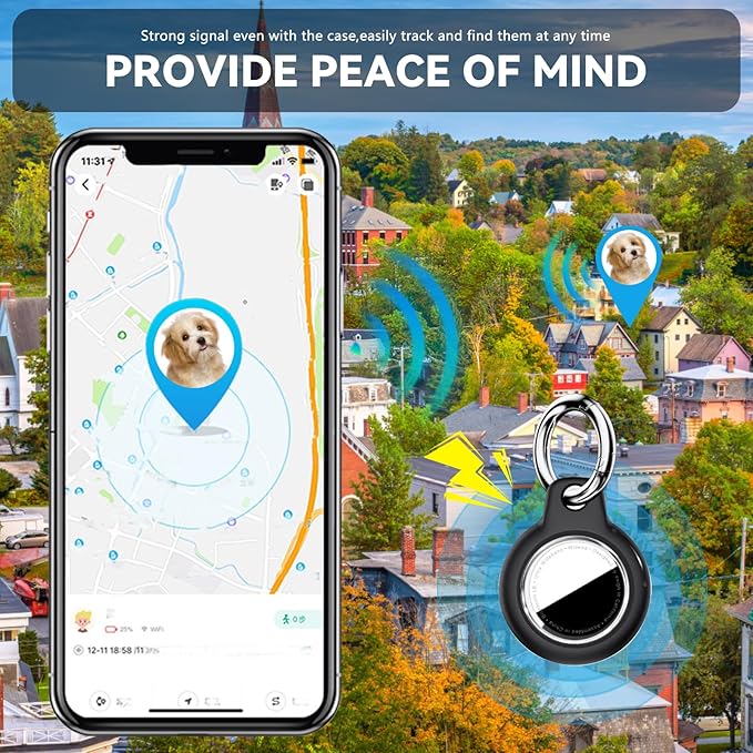 Compatiable with Apple AirTags Holder, Waterproof for AirTags Holder Keychain, Anti-Scratch & Shock Air TagHolder Case,Men's Women's Keyrings & Keychains, Cover for Dog,Car Key,Luggage -Black-CubbioJoy