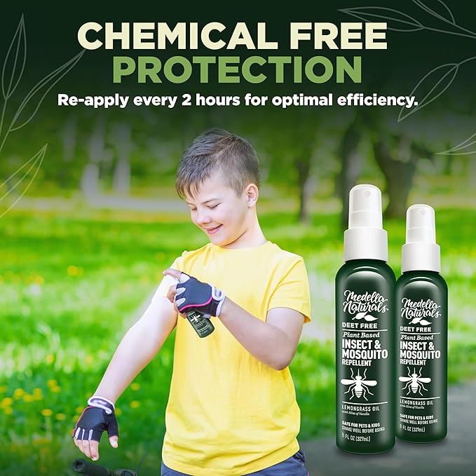 Deet-Free Insect & Mosquito Repellent Pack of 2 (8 oz) – Nice Smelling Insect Repellent with Lemongrass Oil Safe for Pets and Kids – Bug Spray for Mosquitoes, Gnats, Black Flies, and No-See-ums-CubbioJoy