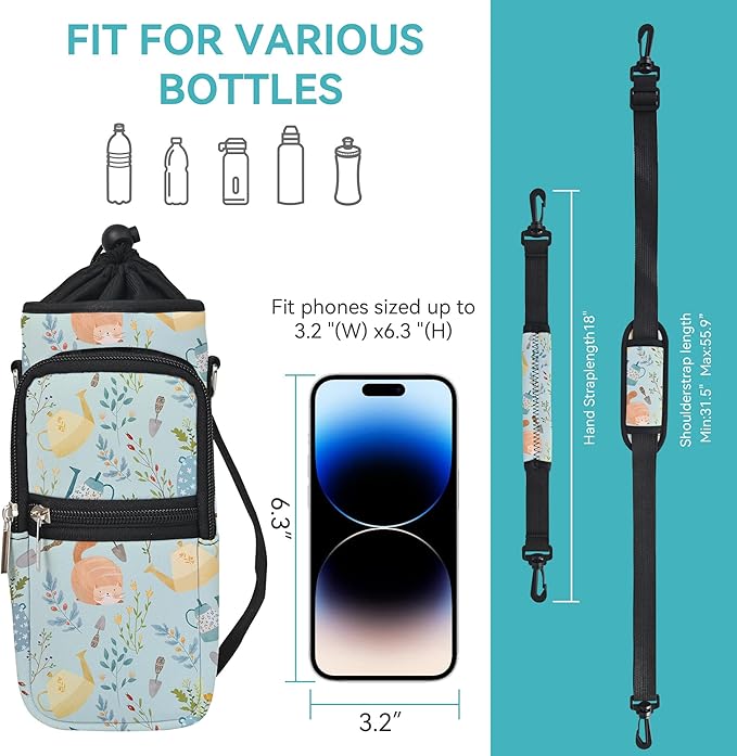 25/32/40/64oz Water Bottle Bag Holder Carrier-Insulated Crossbody Sling Case Sleeve with Strap & Pockets for Men Women Gym Cycling Travel Walking Hiking Camping-CubbioJoy