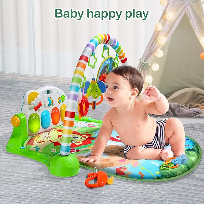 CUTE STONE Baby Gym Play Mat, Play Piano Gym with Tummy Time Activity Mat, Musical Activity Center for Infants Toddlers-CubbioJoy