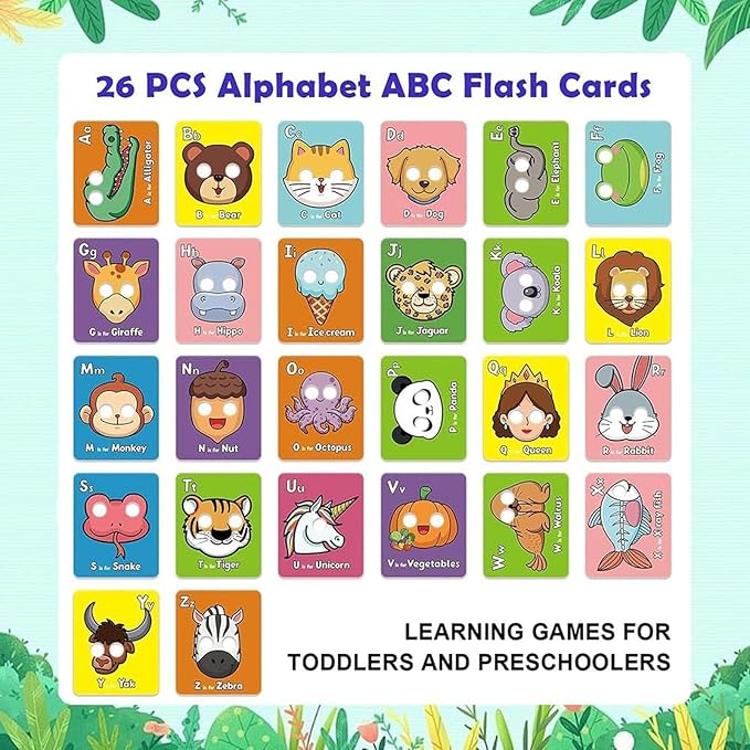 Alphabet Mask Cards, Alphabets ABC Flash Cards with Animal Masks, Giant Letter ABC Animals Faces Flash Learning Flashcards, Interactive and Educational Animals Masks Set (Alphabet Mask Cards, 1)-CubbioJoy