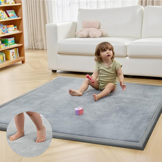 ACOMOPACK Baby Play Mat for Floor 1.3" Thick Memory Foam 50x50 Soft Velvet Playpen Mat for Kids,Infants,Toddlers,Tummy Time Crawling Mats with Non-Slip Bottom,Yoga,Tatami,Nursery Rug（Light Grey）-CubbioJoy