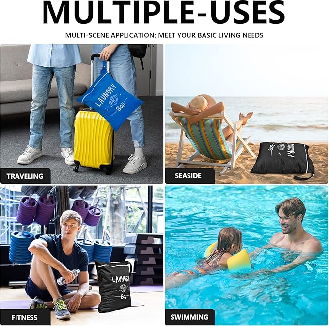 2 Pcs Large Travel Laundry Bag - Waterproof Wet Dry Washable for Dirty Clothes, Bathing Suit, Workout, Gym, Swimming, Yoga-CubbioJoy