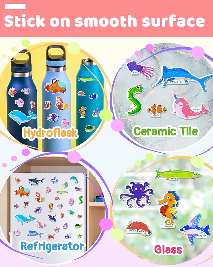 Benresive Reusable Sticker Books for Kids 2-4, Sticker Books for Toddlers 1-3 2-4, Toddler Travel Toys Activities Crafts Gifts - Ocean-CubbioJoy
