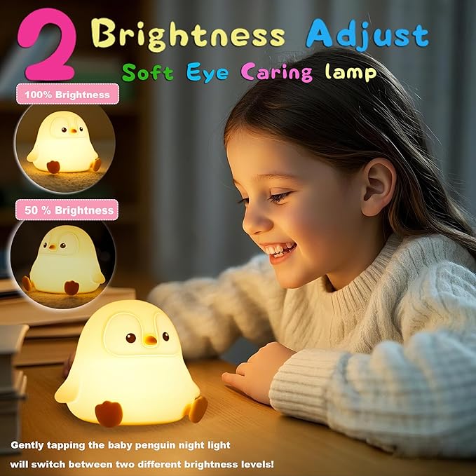 DREAMING MY DREAM Cute Penguin Night Light,LED Squishy Novelty Night Lamp,2 Levels Dimmable Nursery Bedroom Nightlight for Kids,Touch Lamp, Dorm Decor, Baby Boys Girls Gifts-CubbioJoy