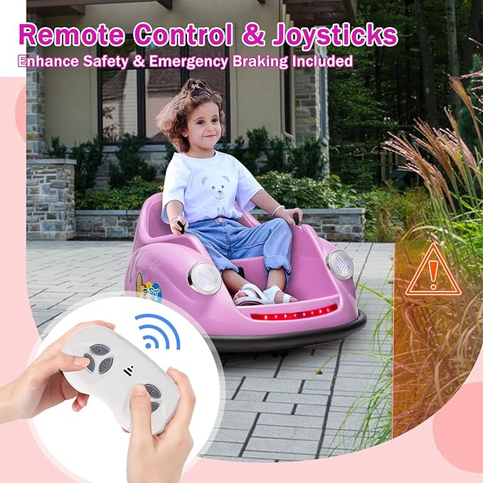 12V Bumper Car for Toddlers, Electric Toy Ride on Battery Car with Kids W/Parent Remote Control, 2-Speed, 360 Degree Spin, Music & LED Lights for Kids, Purple-CubbioJoy