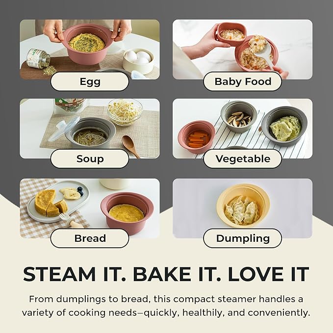 27oz Platinum Silicone Microwave Steamer Pot with Handle & Lid - Korea 100% Food-Grade Steamer Bowl, Heat-Resistant Cooker with Steam Holes, Easy Clean, Dishwasher Safe, Taupe Brown-CubbioJoy