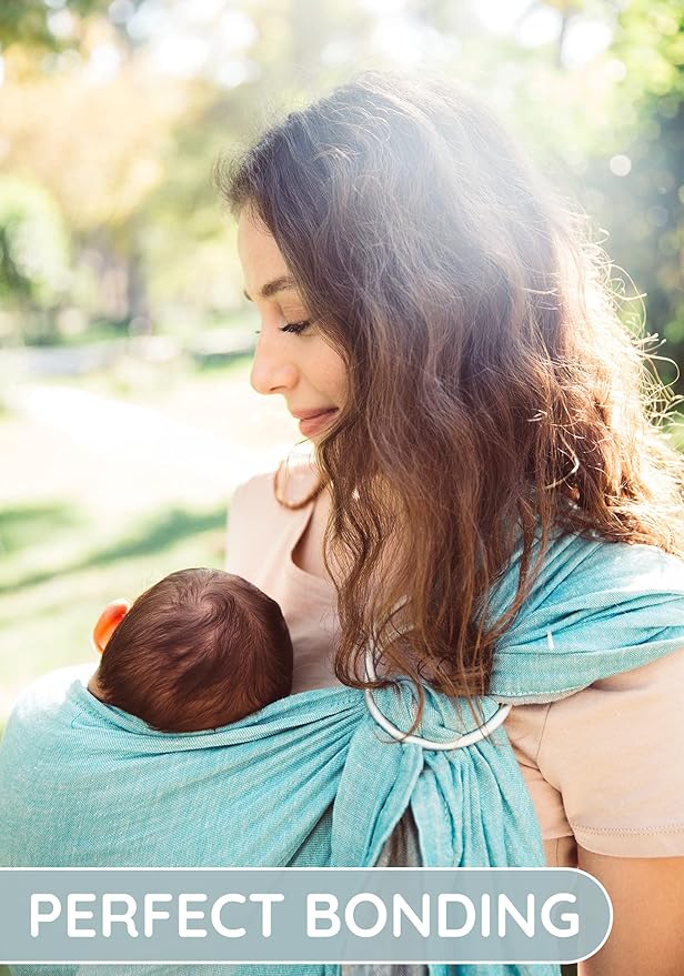 Baby Sling Carrier – Breathable 100% Cotton Wrap for Infant Support, Ring Sling Baby Carrier – Grey Turquoise Adjustable Muslin Fabric – Soft Chest Hold for Travel-CubbioJoy