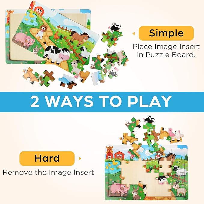 BenBen Puzzles for Kids Ages 4-6, 6 Pack 24 Piece Wooden Jigsaw Puzzles for Toddlers Ages 3-5, Preschool Learning Educational Toys for Boys Girls-CubbioJoy