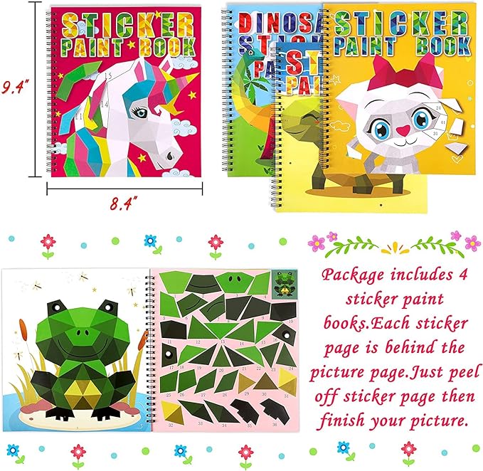 4PCS Crafts for Kids Ages 4-8 Sticker Books - Includes Dinosaur Llama Turtle and More Animal Designs Gift Party Create 40 Pictures-CubbioJoy
