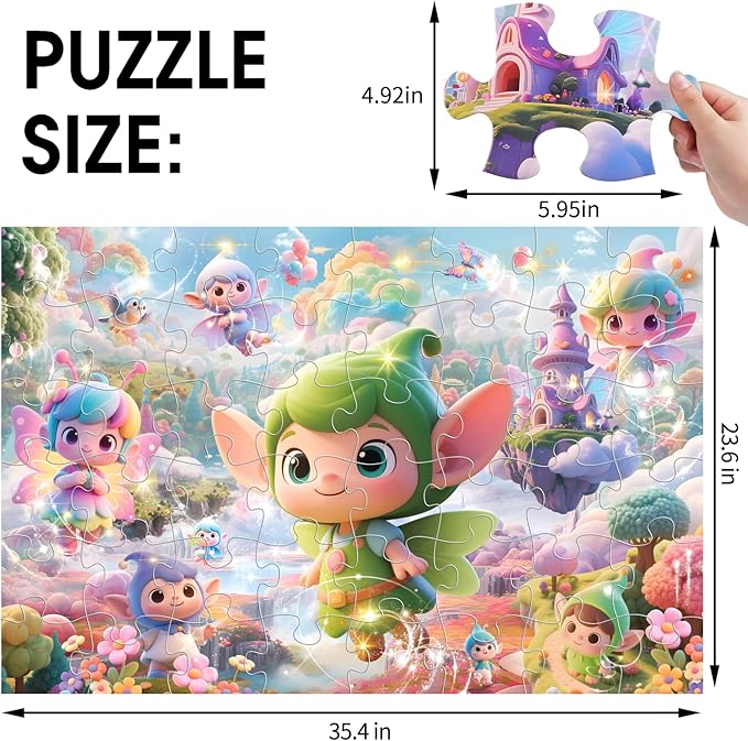 Jumbo Floor Puzzle for Kids,48 Piece Fairy Large Jigsaw Puzzles for Toddler Ages 3-5,Preschool Educational Toy Gift for Boys & Girls Ages 4-8-CubbioJoy