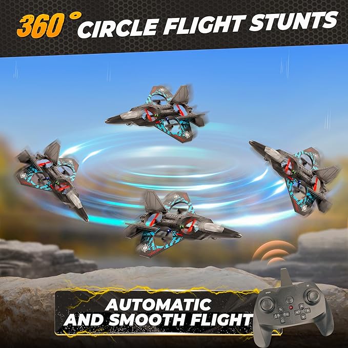 BEZGAR Drones for Kids | 2.4GHZ RC Plane, Remote Control Airplane, RC Helicopter, 360° Flip Fighter Jet Toy with Colorful LED Navigation Light Gray-CubbioJoy