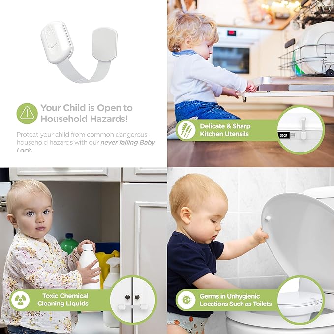 Baby Proofing Child Safety Locks (12 Pack) by Skyla Homes - The Safest, Quickest and Easiest 3M Adhesive Cabinet Latches, No Screws & Magnets, Multi-Purpose for Furniture, Kitchen, Ovens, Toilet Seats-CubbioJoy