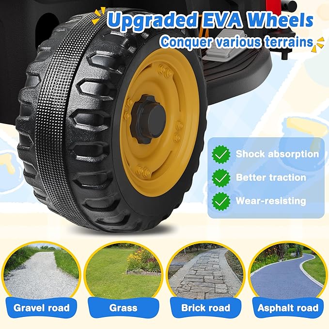 24V Ride On Tractor w/Tiltable & Detachable Trailer, 2x65W Motors, EVA Tires, Remote Control, Bluetooth, Shifter, Music, Electric Car for Kids Ages 2-5, Red-CubbioJoy