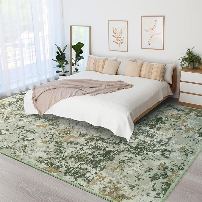 Kelarea 5x7 Rug for Living Room, Green Washable Non-Slip Rugs, Modern Abstract Large Rugs Low Pile Soft Carpet for Bedroom, Kitchen, Dining Room, Classroom, Dorm, Nursery, Home Office-CubbioJoy