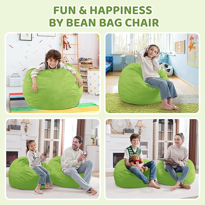 2FT Bean Bag Chair, Comfy Bean Bag Chairs with Memory Foam Filled, Fluffy Beanbag Sofa with Dutch Velvet Cover, Teardrop BeanBag Chairs for Living Room, Playroom - Lime-CubbioJoy