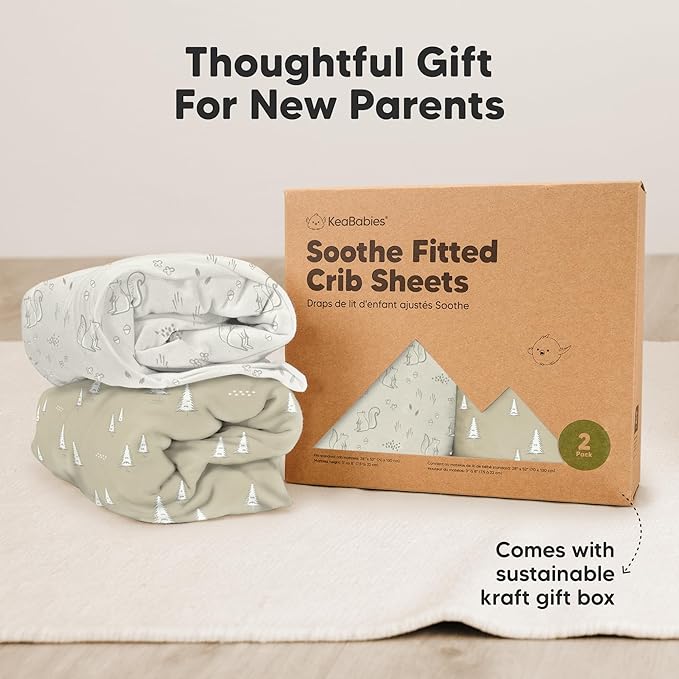 KeaBabies 2-Pack Organic Crib Sheets for Boys, Girls - 52x28 Fitted Crib Mattress Sheet Neutral, Breathable Jersey Cotton Cover for Baby Bed, Toddler Mattress, Soft & Cute Prints (Pine Grove)-CubbioJoy