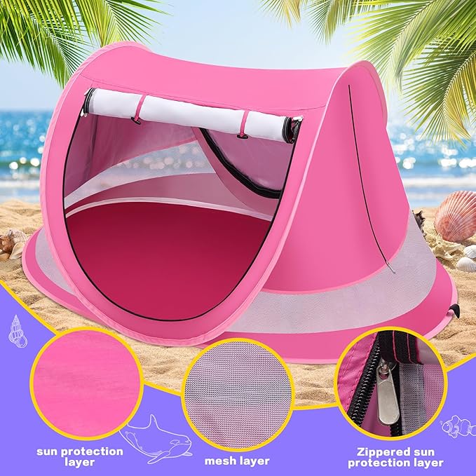 Baby Beach Tent with Baby Hat, Pop Up Toddler Travel Bed with Sun Hat for Boys or Girls, Sun Shade for Toddler Camping, Infant Portable Sun Shade, Summer Beach Baby-CubbioJoy