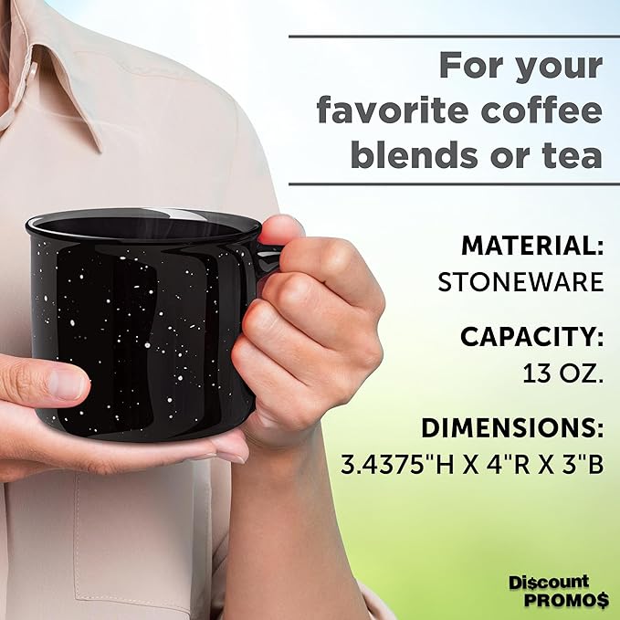 DISCOUNT PROMOS Ceramic Campfire Coffee Mugs 13 oz. Set of 10, Bulk Pack - Perfect for Tea, Espresso, Cappuccino, Hot Cocoa - Black-CubbioJoy