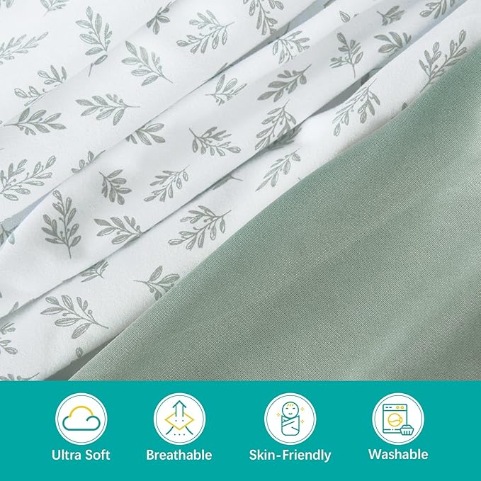 Crib Sheets 4 Pack for Baby Boys & Girls, Neutral Crib Sheet Fitted 52'' x 28'' for Standard Crib & Toddler Mattress, Ultra Soft Material Baby Sheet, Aqua Leaf-CubbioJoy