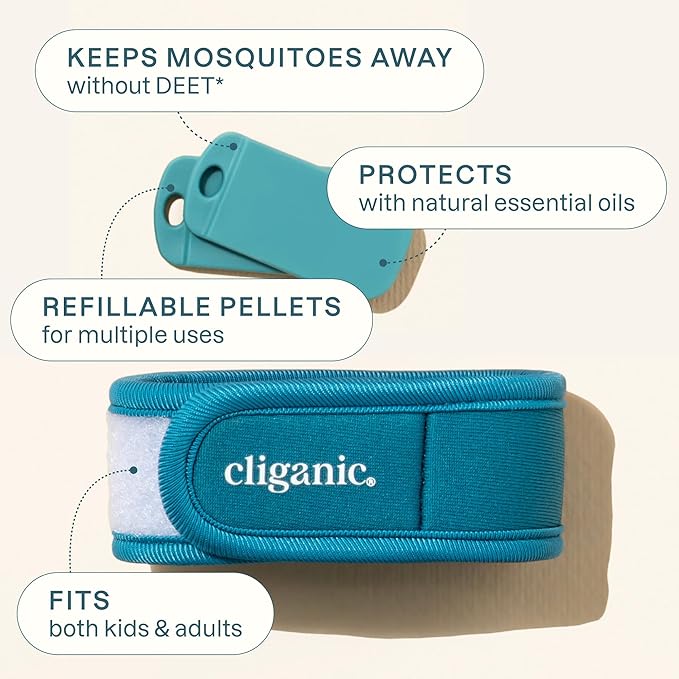 Cliganic Mosquito Repellent Pack (Wristband + 2 Refill Pellets) - Adjustable, Natural DEET-Free, Essential Oil Infused-CubbioJoy
