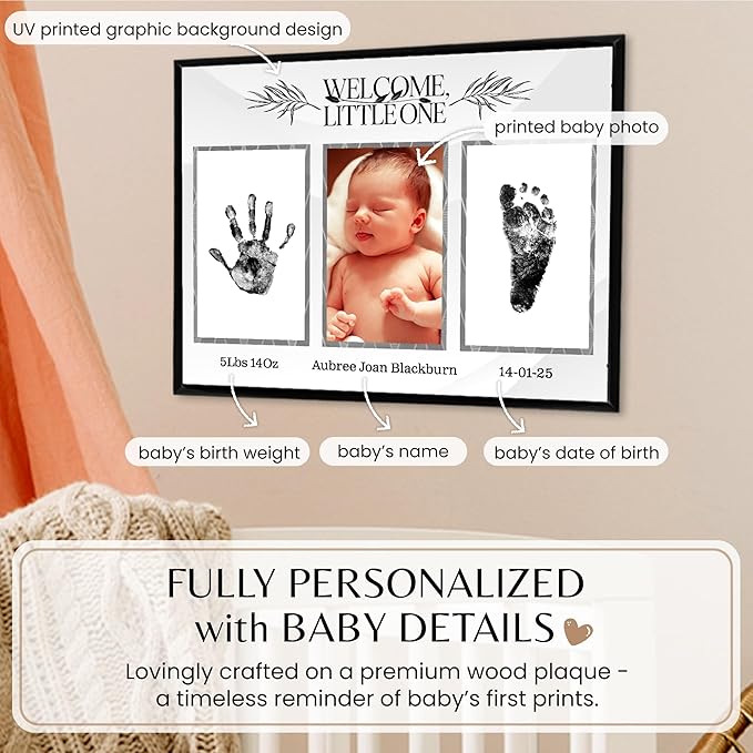 Inkless Hand and Footprint Kit, Baby Keepsake Plaque & Baby Shower Gifts - Ideal as Mom To Be Gift, Nursery Picture Frames, Clean Touch Hand and Footprint Kit (Style 1 - Design 1)-CubbioJoy