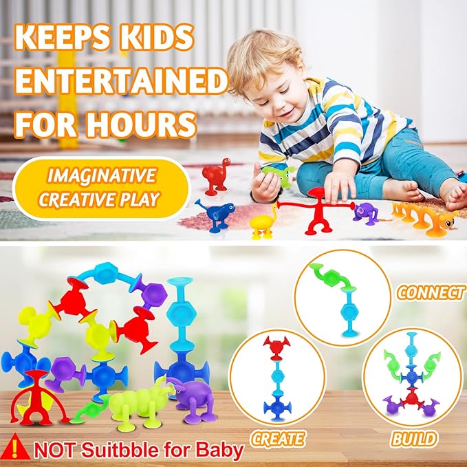 32 PCS Toddler Suction Cup Toys Kids Bath Toy 1-3 3-5 Party Favor Goody Prize Filler Stuffer Gifts for 2+ 3 4 5 6 Year Old Boy Girl Travel Sensory Fidget Window Water Table Toy with Eggshell Storage-CubbioJoy