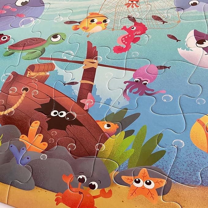 Jumbo Floor Puzzle for Kids, Large Jigsaw Puzzles 35 Piece for Kids Ages 3-5,Preschool Learning & Education Toys, Gifts for 4-8 Year Old Boys and Girls (Marine Animals 2)-CubbioJoy
