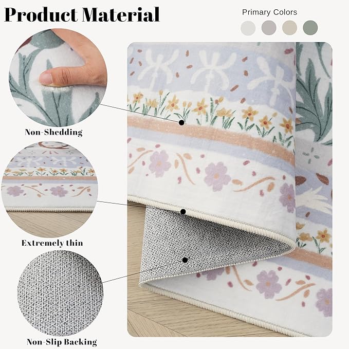 Door Mat Indoor Entrance 2x3 Rug Machine Washable Vintage Floral Botanical Small Area Rug Non-Slip Low Pile Throw Rugs for Entryway, Kitchen, Front Door Entrance, Entry, Kids Room, Beige-CubbioJoy