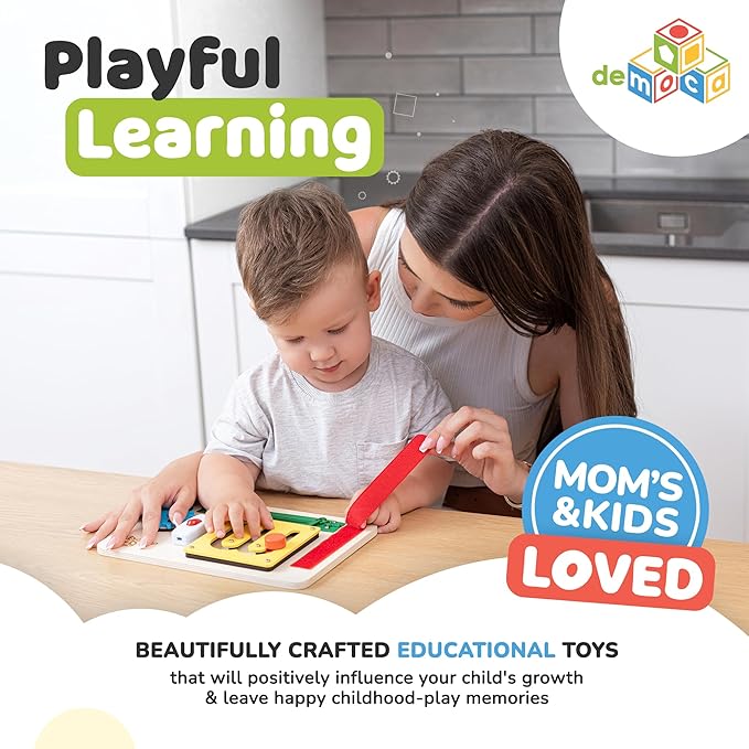 deMoca Montessori Busy Board for 1 Year Old, Premium Wooden Baby Busy Board, Airplane Toys for Toddlers 1-3, Car Travel Essential, Gift for Boys & Girls-CubbioJoy